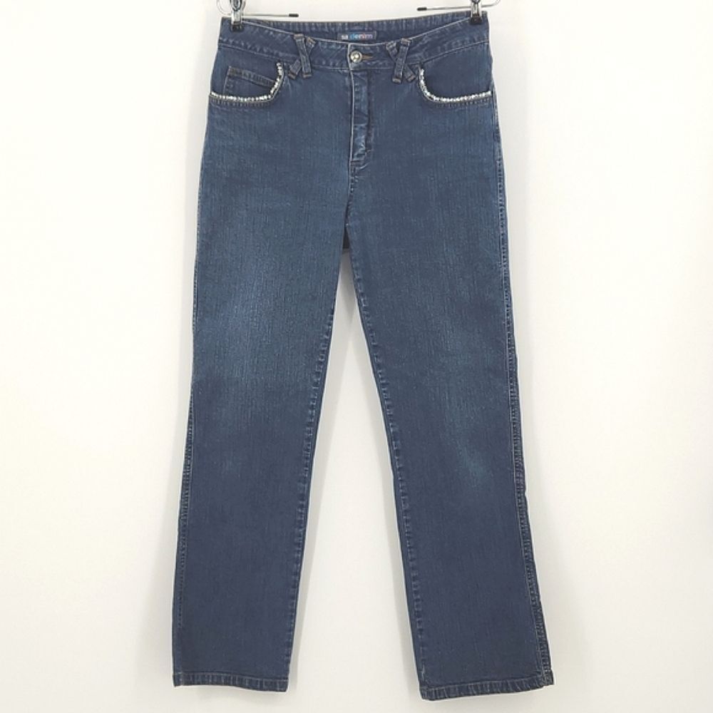 Vintage SA Denim Jeans Size 8P Petites Straight Leg Rhinestone Glam Retro Y2K